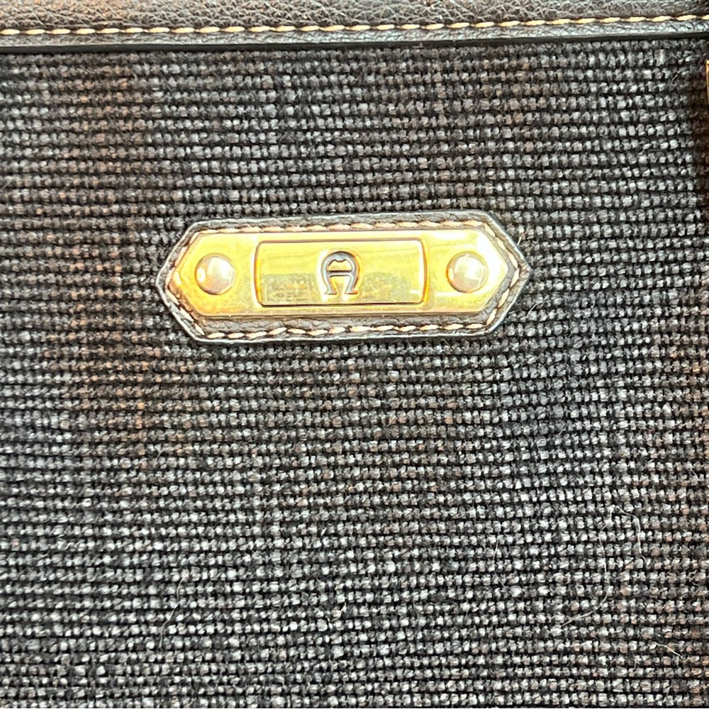 Etienne Aigner Handbag Black Canvas Leather Gold Hardware Double Strap Purse - Picture 2 of 9
